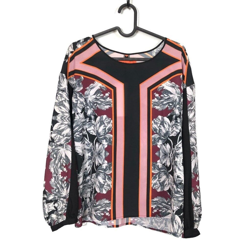 Clover Canyon Floral Color Block Vent Back Blouse